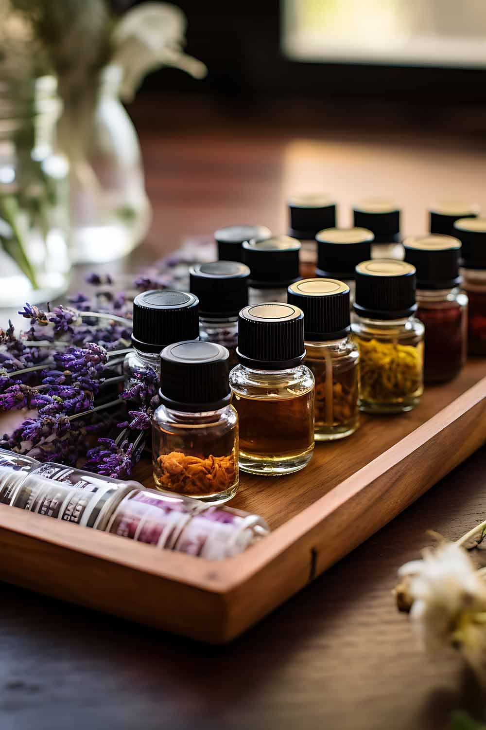 Una foto de varias muestras de esencias naturales para la filoterapia